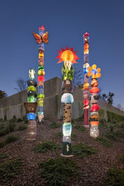 <span class="jr-art-title">GATHERING TOWERS</span><span class="jr-art-detail">Collaboration with Rosemary Lonewolf · Ceramic, Hand Blown Glass, Steel · Towers are 16’ and 9’ tall</span> GATHERING TOWERS by Joe Ray