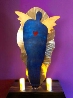 <span class="jr-art-title">ANGELIC HEALER (LARGE BLUE)</span><span class="jr-art-detail">Painted Steel w/ Brass Wings, Amethyst Stones · 36” Tall · $2,000</span><a class="jr-art-inquire" href="mailto:joe@joeray.com?subject=Interested%20in%20%22ANGELIC%20HEALER%20%28LARGE%20BLUE%29%22">Inquire to Purchase</a> ANGELIC HEALER (LARGE BLUE) by Joe Ray